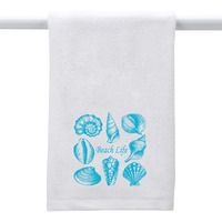 WHITE TOWEL SEA SHELLS BEACH LIFE