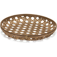 22 Brown Bamboo Weave Round Wood Tray
