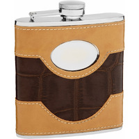6oz Two-Tone Faux Leather Flask with Oval Engraving Area