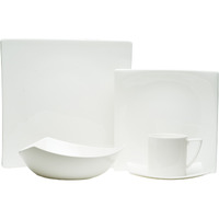 White Five Piece Square Bone China Dinnerware Set