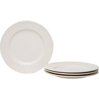 White Four Piece Round Weave Stoneware Service For Four Salad Plate Set