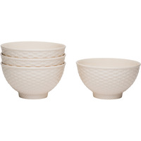 White Four Piece Weave Stoneware Service For Four Bowl Set