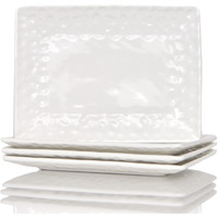 White Six Piece Rectangle Pebbled Porcelain Service For Six Dinner Plate Set