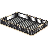 Set of Two Black Solid Wood Tray With Handles