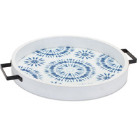 Set of Two Blue Round Solid Wood Vanity Tray With Handles