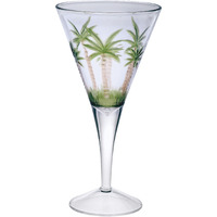 Set of Four Clear and Green Palm Tree Acrylic Stemmed All Purpose Wine Glasses