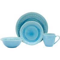 Aqua Sixteen Piece Floral Medallion Ceramic Service For Four Dinnerware Set