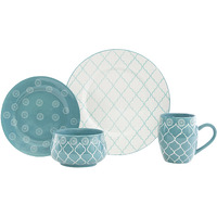 Turquoise Sixteen Piece Round Trellis Ceramic Service For Four Dinnerware Set