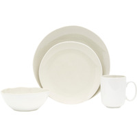 White and Natural Sixteen Piece Round Ceramic Service For Four Dinnerware Set
