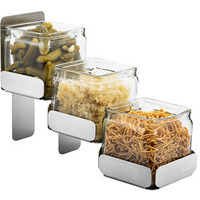 Condiments Station 3 Glass Jars Stainless Steel Stand, 4.3 x 12.4 x 8.3 in.