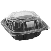 EarthChoice Vented Dual Color Microwavable Hinged Lid Container - 1-Compartment - 16 oz - Black & Clear