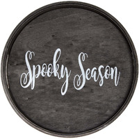 Decorative 13.75in. Round Wood Serving Tray w/ Handles, Spooky Season