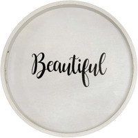 Decorative 13.75in. Round Wood Serving Tray w/ Handles, Beautiful
