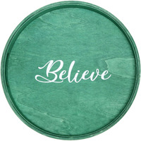 Decorative 13.75in. Round Wood Serving Tray w/ Handles, Believe