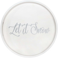 Decorative 13.75in. Round Wood Serving Tray w/ Handles, Let it Snow