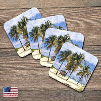 4 x 4 in. Palm Trees Beach Coastal Wooden Cork Coasters Gift - Set of 4