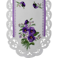 16 x 36 in. Purple Pansy on Cream Fabric Table Runner