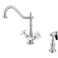 Kingston Brass KS1231PXBS Heritage 2-Handle Kitchen Faucet with Brass Sprayer and 8-Inch Plate,Polished Chrome