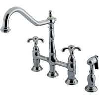 Kingston Brass KS1271TXBS French Country Kitchen Bridge Faucet with Brass Sprayer, Polished Chrome