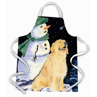 "Caroline's Treasures SS8577APRON Golden Retriever with Snowman in Green Hat Apron, Large, Multicolor"