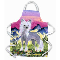 "Caroline's Treasures SS8326APRON Chinese Crested Apron, Large, Multicolor"