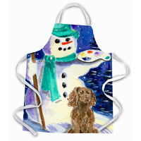 "Caroline's Treasures SS1001APRON Artist Snowman with Boykin Spaniel Apron, Large, Multicolor"