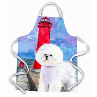 "Caroline's Treasures SS8891APRON Lighthouse with Bichon Frise Apron, Large, Multicolor"
