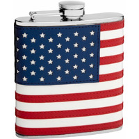 Hip Flask Holding 6 oz - The Patriot American Flag Design - Pocket Size, Stainless Steel, Rustproof, Screw-On Cap - Red, Blue and White Finish