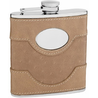 Suede Leather Hip Flask Holding 6 oz - Pocket Size, Stainless Steel, Rustproof, Screw-On Cap - Perfect for Engraving