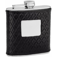 Genuine Cow Leather Hip Flask Holding 6 oz - Quilted Pattern Design - Pocket Size, Stainless Steel, Rustproof, Screw-On Cap