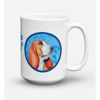 "Caroline's Treasures LH9377BU-CM15 Basset Hound Microwavable Ceramic Coffee Mug, 15 oz, Multicolor"