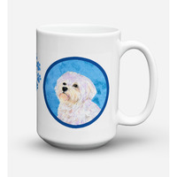 "Caroline's Treasures SS4757-BU-CM15 Maltese Dishwasher Safe Microwavable Ceramic Coffee Mug, 15 oz, Multicolor"
