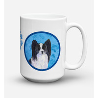 "Caroline's Treasures SS4781-BU-CM15 Papillion Microwavable Ceramic Coffee Mug, 15 oz, Multicolor"