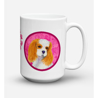 "Caroline's Treasures SS4803-PK-CM15 Cavalier Spaniel Microwavable Ceramic Coffee Mug, 15 oz, Multicolor"