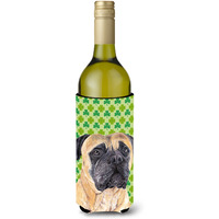 Mastiff St. Patrick's Day Shamrock Portrait Wine Bottle Beverage Insulator Beverage Insulator Hugger