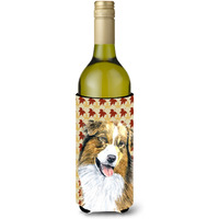 Australian Shepherd Fall Leaves Portrait Wine Bottle Beverage Insulator Beverage Insulator Hugger SC9237LITERK