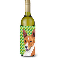 Basenji St. Patrick's Day Shamrock Portrait Wine Bottle Beverage Insulator Beverage Insulator Hugger