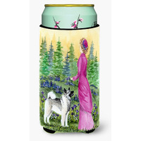 Lady with her Norwegian Elkhound  Tall Boy Beverage Insulator Beverage Insulator Hugger