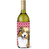 Australian Shepherd Hearts Valentine's Day Wine Bottle Beverage Insulator Beverage Insulator Hugger