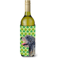 Irish Wolfhound St. Patrick's Day Shamrock Portrait Wine Bottle Beverage Insulator Beverage Insulator Hugger