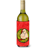 Cocker Spaniel Cristmas Wreath Wine Bottle Beverage Insulator Beverage Insulator Hugger