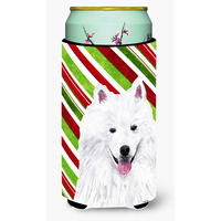 American Eskimo Candy Cane Holiday Christmas  Tall Boy Beverage Insulator Beverage Insulator Hugger