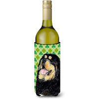 Tibetan Mastiff St. Patrick's Day Shamrock Portrait Wine Bottle Beverage Insulator Beverage Insulator Hugger