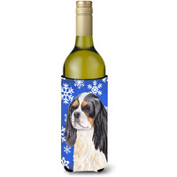 Cavalier Spaniel Winter Snowflakes Holiday Wine Bottle Beverage Insulator Beverage Insulator Hugger