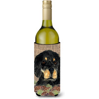 Gordon Setter on Faux Burlap with Pine Cones Wine Bottle Beverage Insulator Beverage Insulator Hugger
