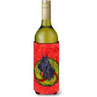 Schnauzer Cristmas Wreath Wine Bottle Beverage Insulator Beverage Insulator Hugger SS4210LITERK