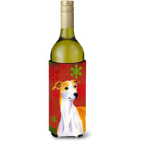 Whippet Red and Green Snowflakes Holiday Christmas Wine Bottle Beverage Insulator Beverage Insulator Hugger