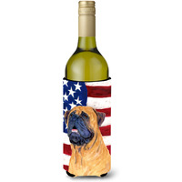USA American Flag with Bullmastiff Wine Bottle Beverage Insulator Beverage Insulator Hugger SS4004LITERK