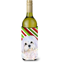 Maltese Candy Cane Holiday Christmas Wine Bottle Beverage Insulator Beverage Insulator Hugger SS4551LITERK
