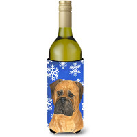 Bullmastiff Winter Snowflakes Holiday Wine Bottle Beverage Insulator Beverage Insulator Hugger